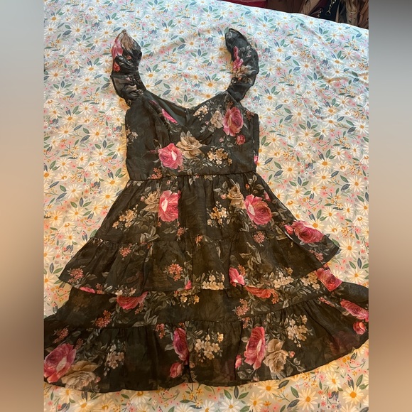 Francesca's Collections Black Floral Ruffled Mini Dress - Picture 3 of 5